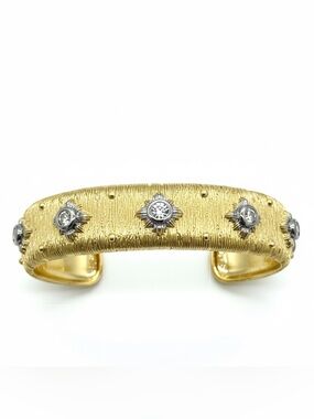 TWO TONE CZ VINTAGE STYLE CUFF BRACELET